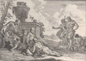 Sater met Knuppel en Zeven Figuren, uit Bacchanalen en Geschiedenissen door Francesco Fontebasso