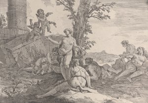 Zes nimfen en twee putti, uit Bacchanalen en Geschiedenissen, 1744 door Francesco Fontebasso