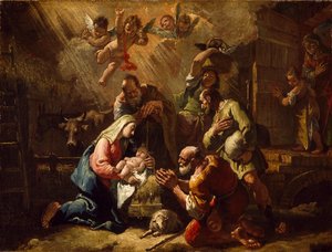 De Aanbidding van de Herders door Francesco Fontebasso