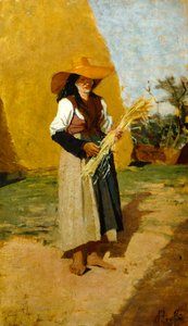 Studie voor Arenlezer (vrouwelijke veldarbeider) door Francesco Gioli (1846-1922)