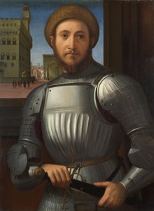 Portret van een man in harnas door Francesco Granacci