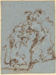 Een Elegant Geklede Vrouw Worstelt met een Leeuw door Francesco Guardi