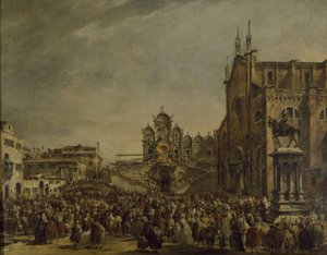 Paus Pius VI zegent de menigte op het Campo SS. Giovanni en Paolo, 18e eeuw door Francesco Guardi