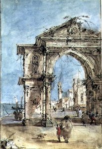 Triomfboog aan de oever door Francesco Guardi