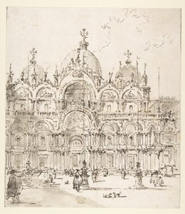 Gezicht op het plein met de Basiliek van San Marco door Francesco Guardi