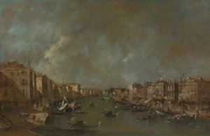 Zicht op het Canal Grande vanaf de Ponte di Rialto door Francesco Guardi