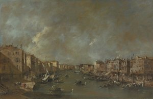 Uitzicht op het Canal Grande vanaf de Ponte di Rialto door Francesco Guardi