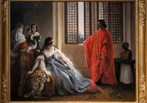 Giorgio Cornaro, gestuurd naar Cyprus door de Republiek Venetië, informeert Koningin Caterina Cornaro, een van zijn familieleden, dat zij niet langer eigenaar is van haar heerschappij terwijl de Leeuwenstandaard op het eilandfort wappert