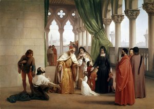 De Twee Foscari: Francesco Foscari, Doge van Venetië die zijn zoon Jacopo verbant op beschuldiging van verraderlijke correspondentie tijdens ballingschap