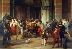 Ventura Fenaroli gearresteerd in de Carmine Kerk in Brescia door de Fransen, door Francesco Hayez door Francesco Hayez