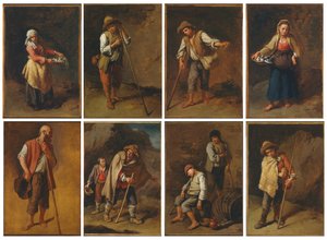 Acht figuurstudies van boeren en herders door Francesco Londonio