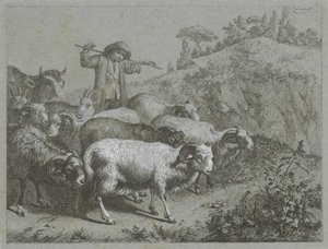 Herder met rammen, geiten en koe