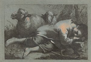 Boerenjongen Slapend bij Twee Schapen door Francesco Londonio
