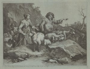 Boerenman met een zak en twee herderinnen door Francesco Londonio