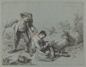 Boer plaagt een slapend meisje met een takje, 1763