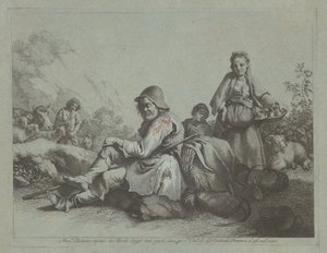 Zittende Herder en een Boerin met een Mand door Francesco Londonio