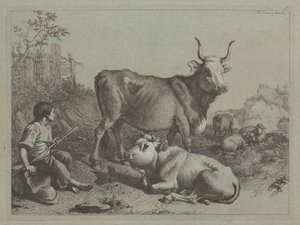 Zittende Herder met een Stier en Kalf
