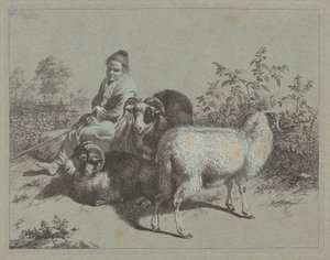 Zittende Herderin met Drie Rammen