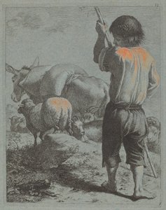 Herder met ezel, schapen en geit