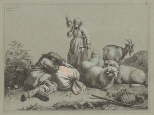 Slapende Boer en Staande Spinner, 1763
