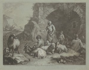 Vrouw, Herderjongens en Schapen bij een Boog door Francesco Londonio
