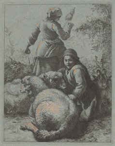 Vrouw Spinner en een Herder met Kudde door Francesco Londonio