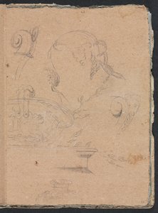 Verona Schetsboek: Architecturale motieven met vrouwenhoofd, pagina 45, 1760 door Francesco Lorenzi