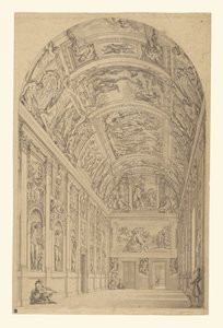 Gezicht op de Farnese Galerij, Rome door Francesco Panini