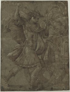 Man in harnas naast een strijdwagen, ca. 1550 door Francesco de Rossi Salviati Cecchino