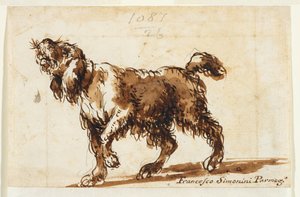 Huilende hond (recto), ca. 1700-50 (zwart krijt, pen & bruine inkt, bruine was, grafiet op papier)