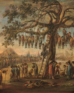 De ellende van de oorlog: de opgehangen mannen, detail door Francesco Simonini