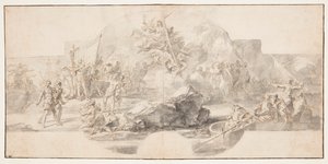 Studie voor schilderij "De landing van Columbus in Amerika," Sala del Minor Consiglio, Palazzo Ducale, Genua, Italië