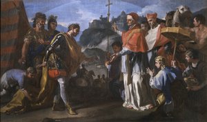 De ontmoeting tussen koning Ratchis van de Longobarden en paus Zacharias tijdens het beleg van Perugia