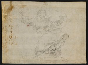 Studies voor Christus geeft een nieuw hart aan Sint-Catharina van Siena (recto); God de Vader in de lucht met uitgestrekte armen (verso) door Francesco Vanni