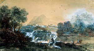 Landschap met een waterval, Italiaanse schilderij van de 18e eeuw