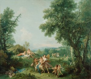 Landschap met de Opvoeding van Bacchus, 1744 door Francesco Zuccarelli