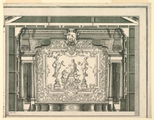 Dwarsdoorsnede, proscenium en gordijn, Teatro Filarmonico, Verona door Francesco Zucchi