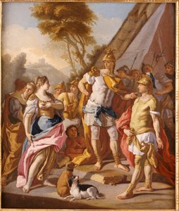 Sisygambis, de moeder van Darius, die Hephaestion voor Alexander de Grote aanziet door Francesco de Mura