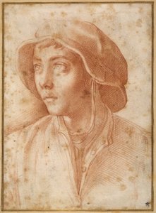 Borstportret van een jongen met een pet door Francesco de Rossi Salviati Cecchino