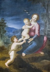 De Maagd met Jezus en Johannes de Doper door Francesco di Cristofano Franciabigio