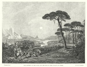 De wedstrijd van de lier en de pijp in de vallei van Tempe (gravure) door Francis (after) Danby