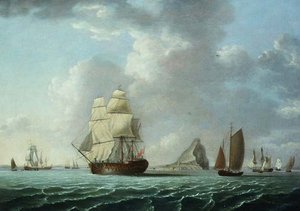 Britse Oorlogsschip bij Gibraltar door Francis (attr. to) Holman