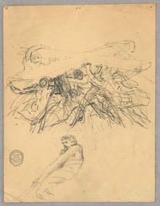 Schets van figuren die een kruis dragen