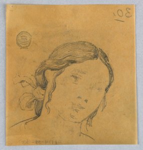 Schets van vrouwenhoofd door Francis Augustus Lathrop