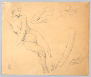 Schetsen van een vrouwelijke naakt en armen door Francis Augustus Lathrop