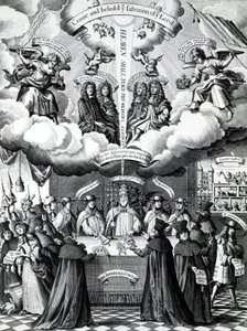 De Gelukkige Instrumenten van de Behoud van Engeland, gepubliceerd door Benjamin Combe na Francis Barlow, april 1681 door Francis Barlow
