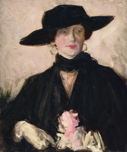 Dame met een zwarte hoed door Francis Campbell Boileau Cadell