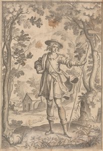 Een jager met een speer in een bosrijke omgeving door Francis Cleyn