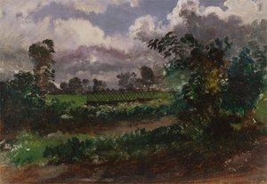 Uitzicht over de tuin van de kunstenaar vanuit zijn huis in Exmouth, Devonshire door Francis Danby