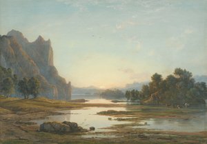 Zonsondergang boven een rivierlandschap door Francis Danby